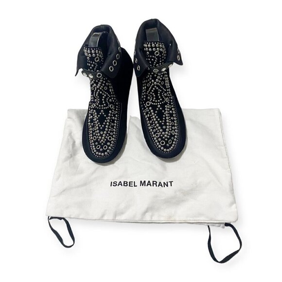 Isabel Marant Morley Black Suede Studded Moccasins Ankle Boots Size 37EU